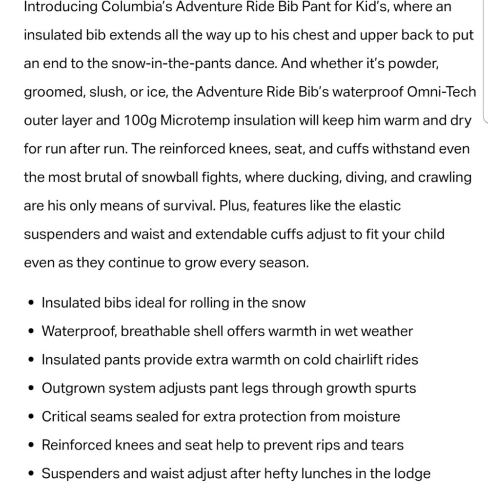 Columbia black Adventure Ride snowsuit snow bib snow pants - Picture 4 of 9